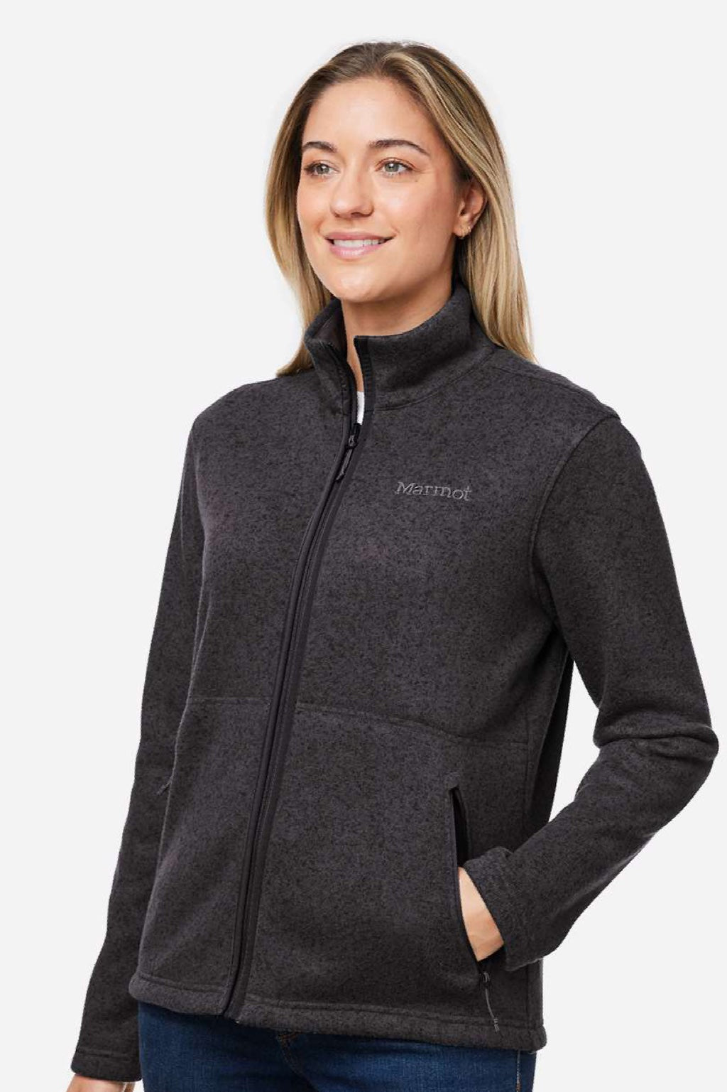 Marmot M16250 Womens Drop Line Fleece Full Zip Jacket Heather Black Model Side