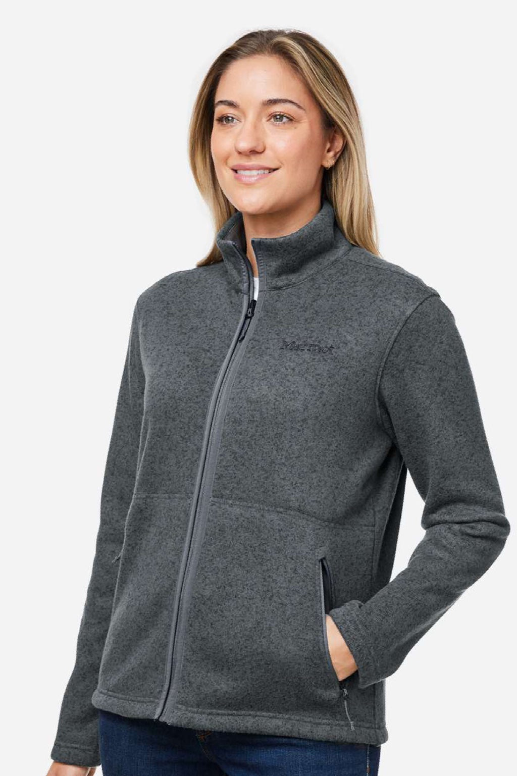 Marmot M16250 Womens Drop Line Fleece Full Zip Jacket Heather Steel Onyx Grey Model Side