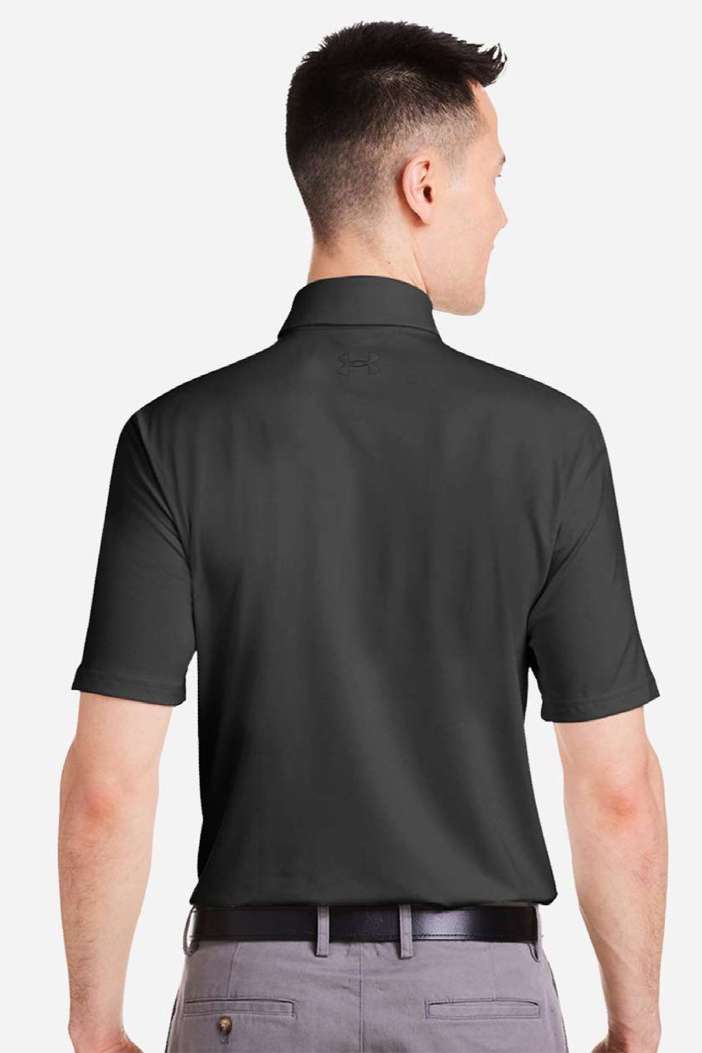 Under Armour 1383255 Mens Recycled Short Sleeve Polo Shirt Black/Grey Model Back