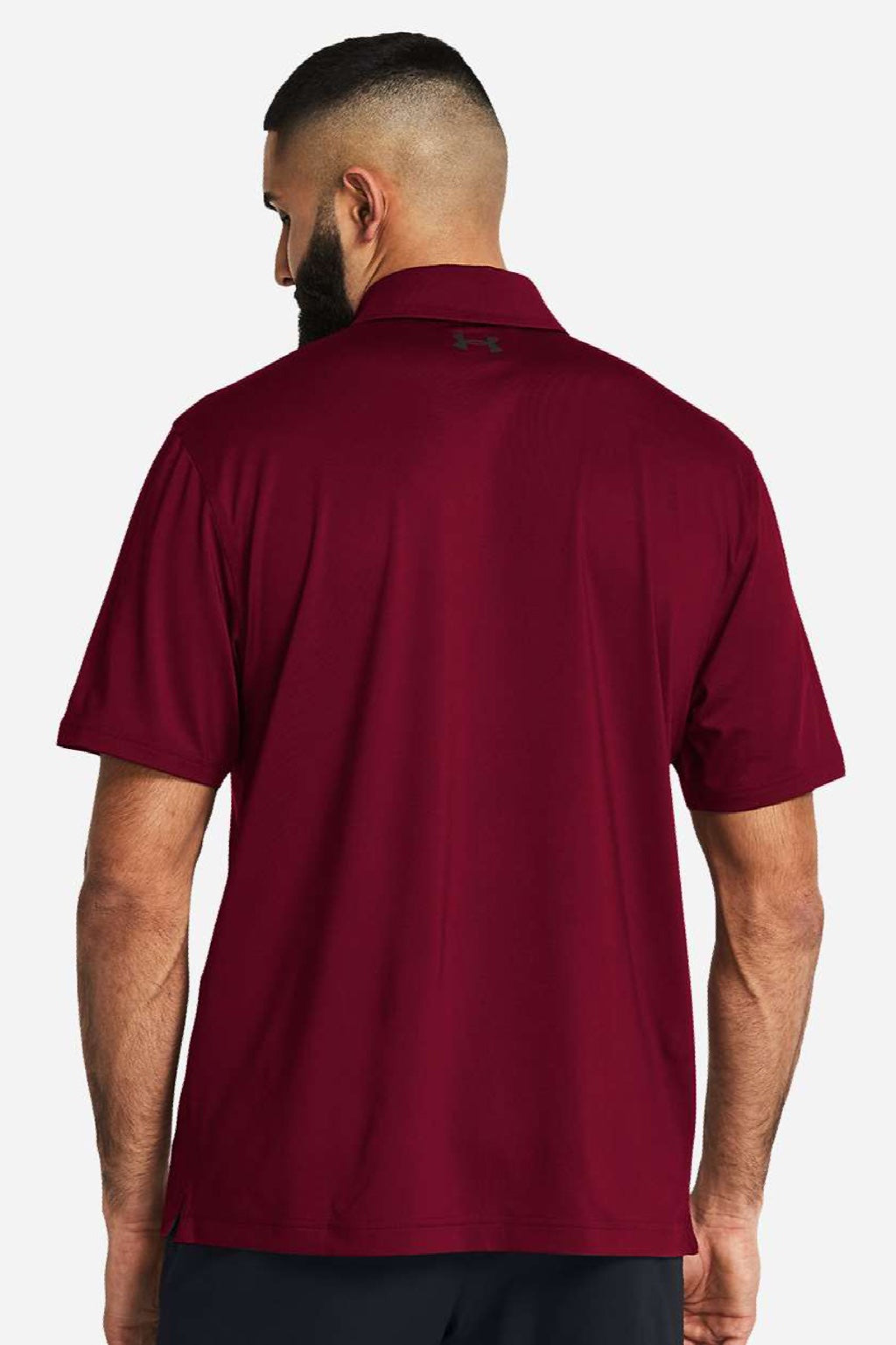 Under Armour 1383255 Mens Recycled Short Sleeve Polo Shirt Cardinal Red/White Model Back