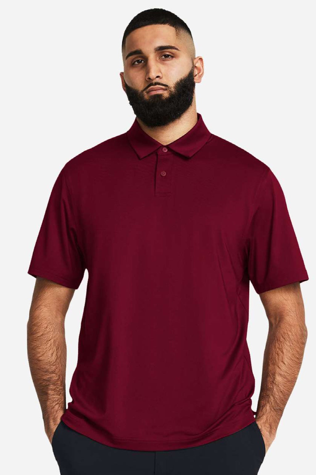 Under Armour 1383255 Mens Recycled Short Sleeve Polo Shirt Cardinal Red/White Model Front