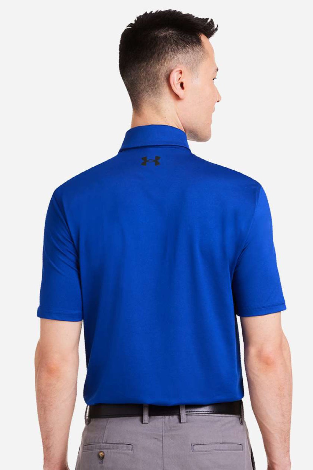 Under Armour 1383255 Mens Recycled Short Sleeve Polo Shirt Royal Blue/Black Model Back