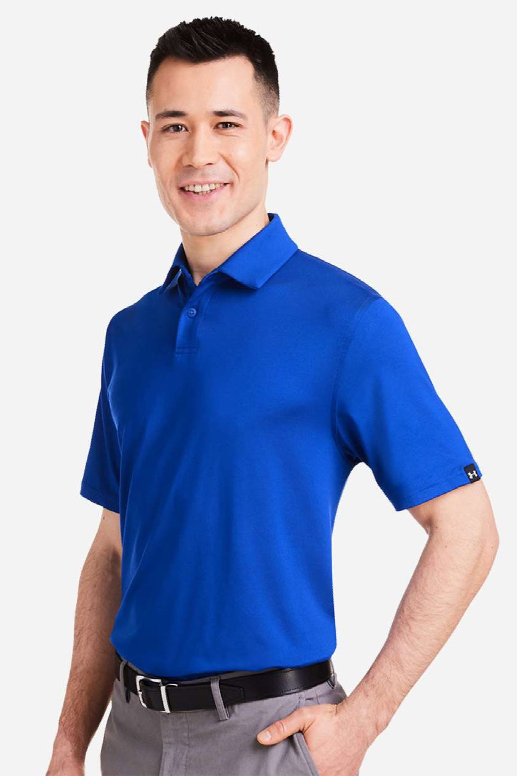 Under Armour 1383255 Mens Recycled Short Sleeve Polo Shirt Royal Blue/Black Model Side
