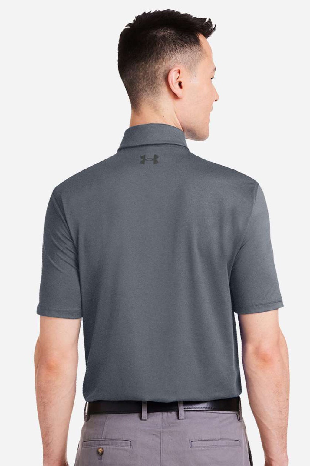 Under Armour 1383255 Mens Recycled Short Sleeve Polo Shirt Castlerock Grey/White Model Back