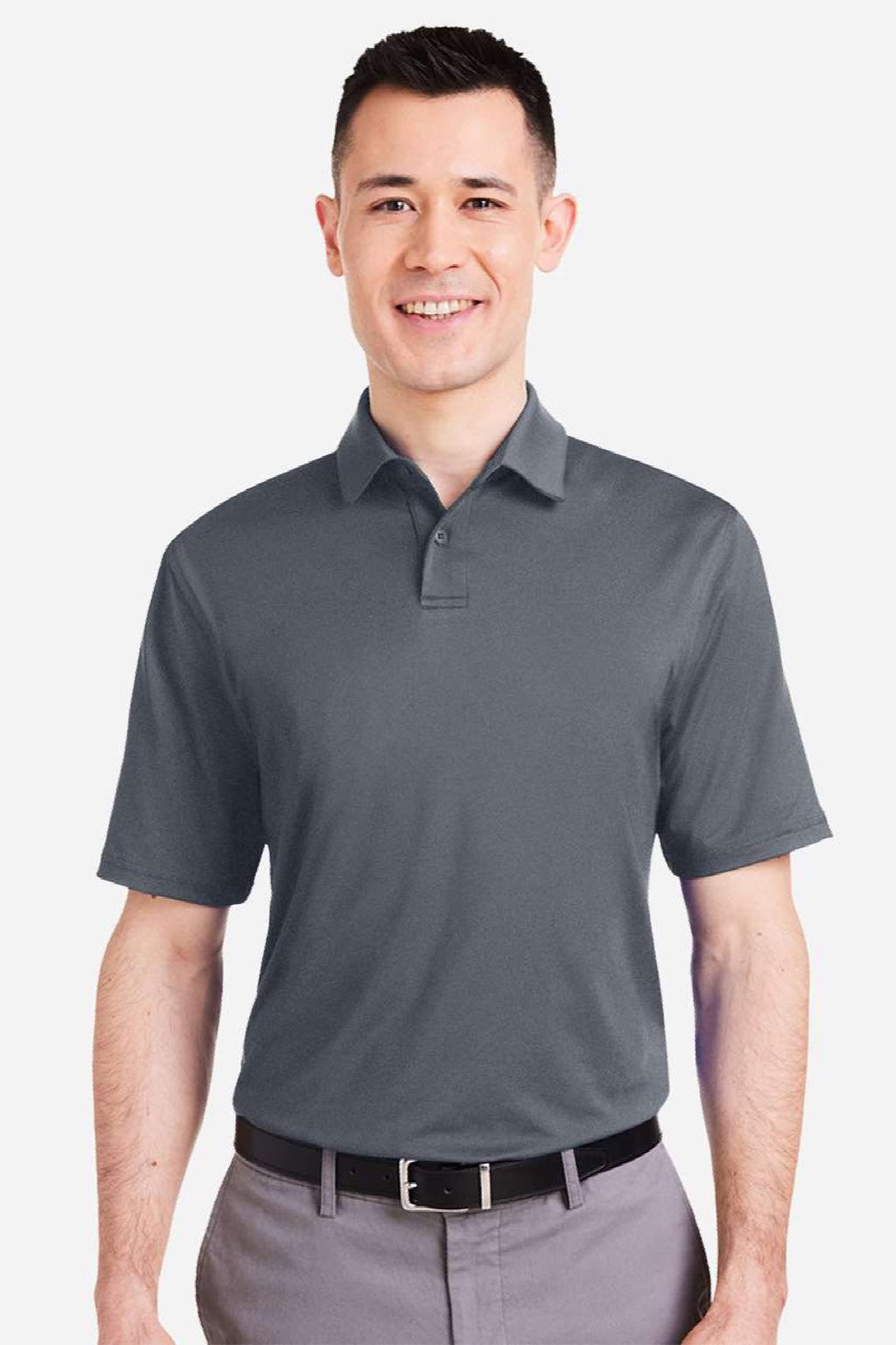 Under Armour 1383255 Mens Recycled Short Sleeve Polo Shirt Castlerock Grey/White Model Front