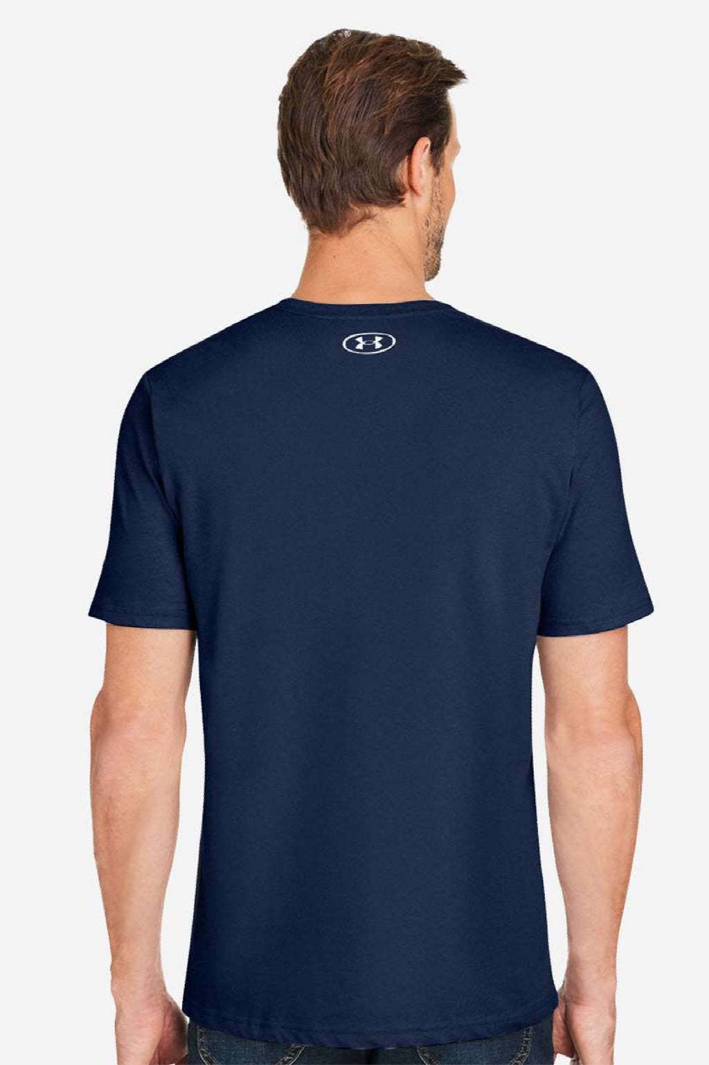 Under Armour 1383264 Mens Athletic 2.0 Short Sleeve Crewneck T-Shirt Midnight Navy Blue/White Model Back