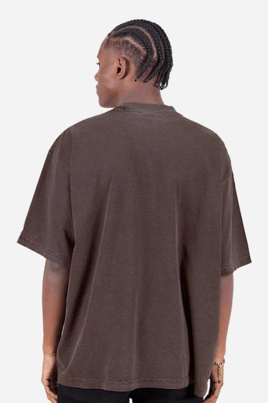 Shaka Wear SHGDD Mens Garment Dyed Drop Shoulder Short Sleeve Crewneck T-Shirt Mocha Brown Model Back