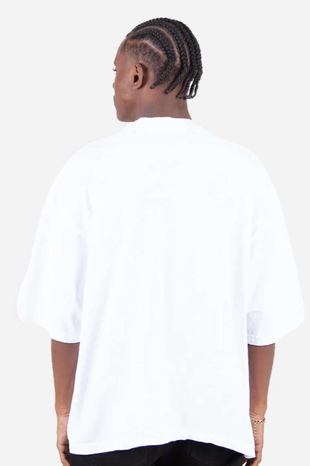 Shaka Wear SHGDD Mens Garment Dyed Drop Shoulder Short Sleeve Crewneck T-Shirt White Model Back