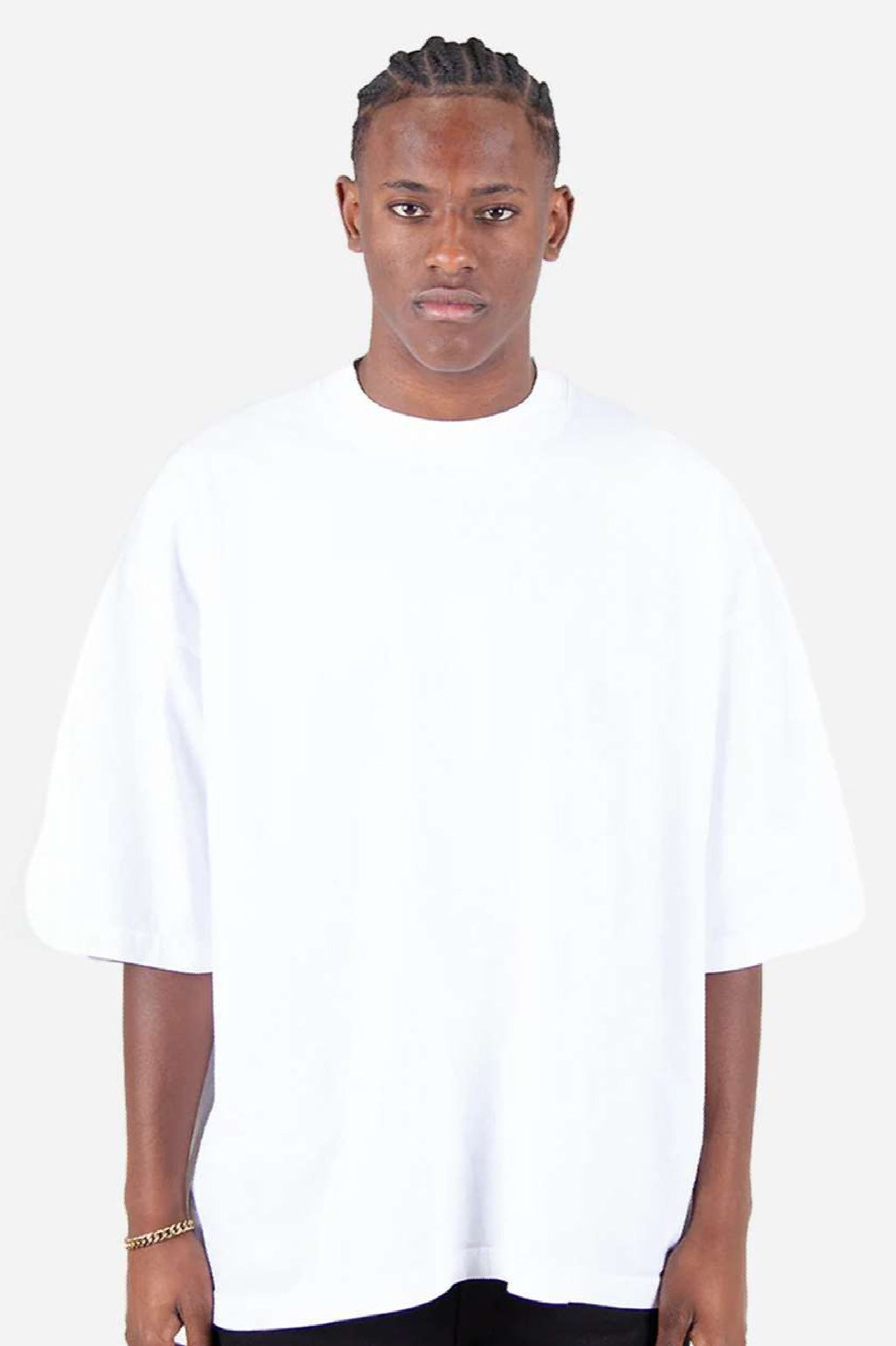 Shaka Wear SHGDD Mens Garment Dyed Drop Shoulder Short Sleeve Crewneck T-Shirt White Model Front