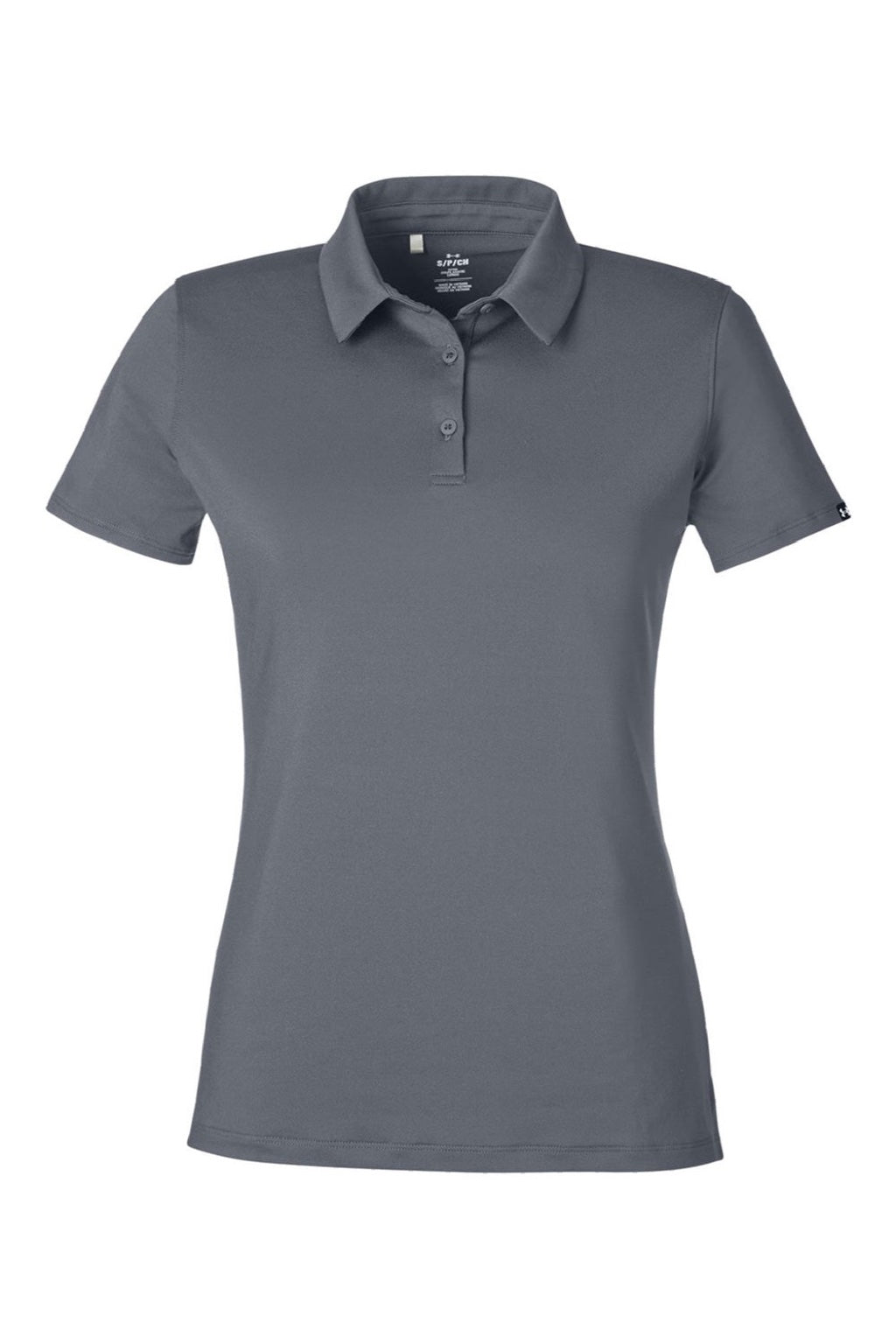 Under Armour 1385910 Womens Recycled Short Sleeve Polo Shirt Castlerock Grey/White Flat Front