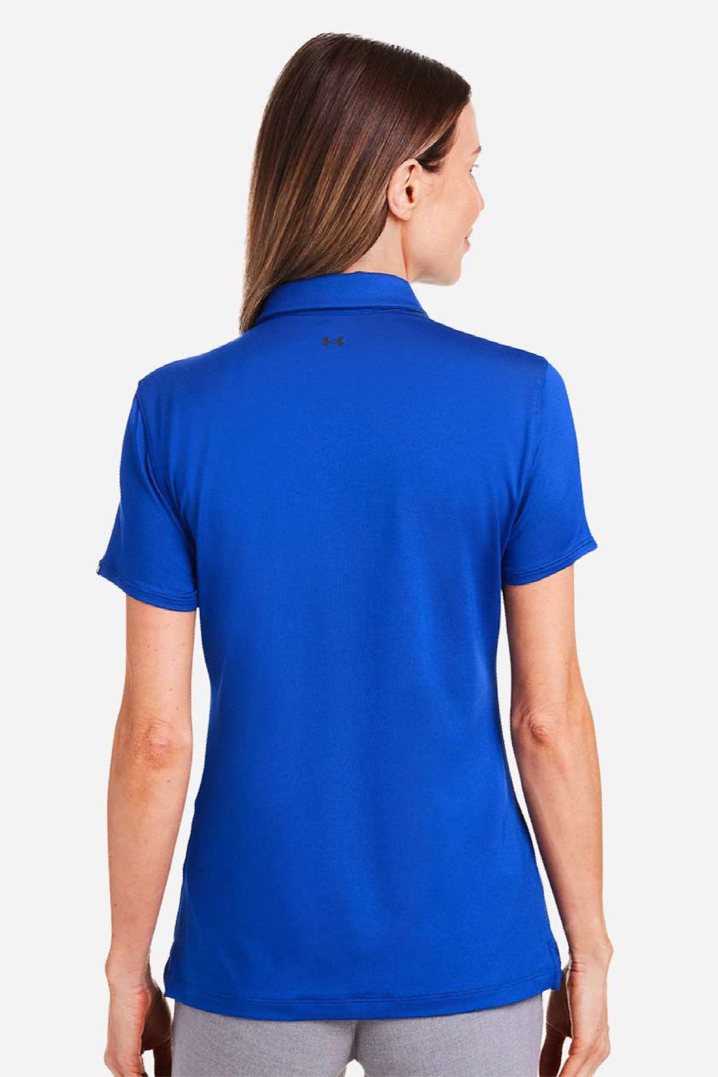 Under Armour 1385910 Womens Recycled Short Sleeve Polo Shirt Royal Blue/Black Model Back