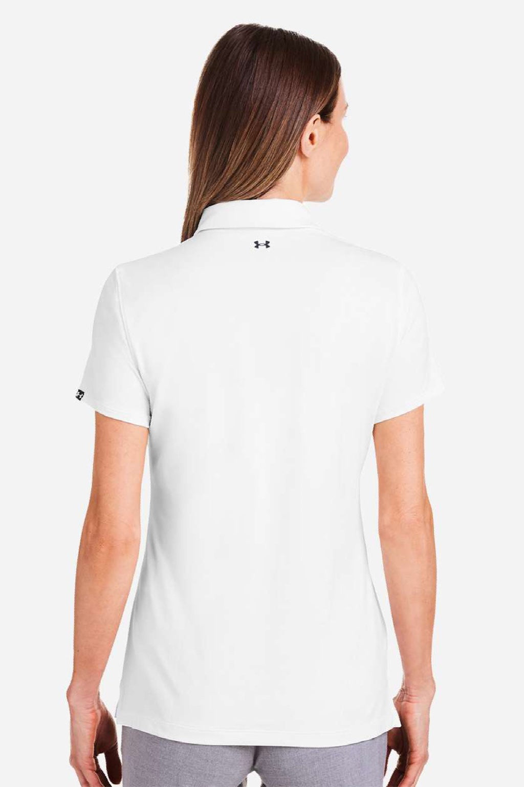 Under Armour 1385910 Womens Recycled Short Sleeve Polo Shirt White/Black Model Back