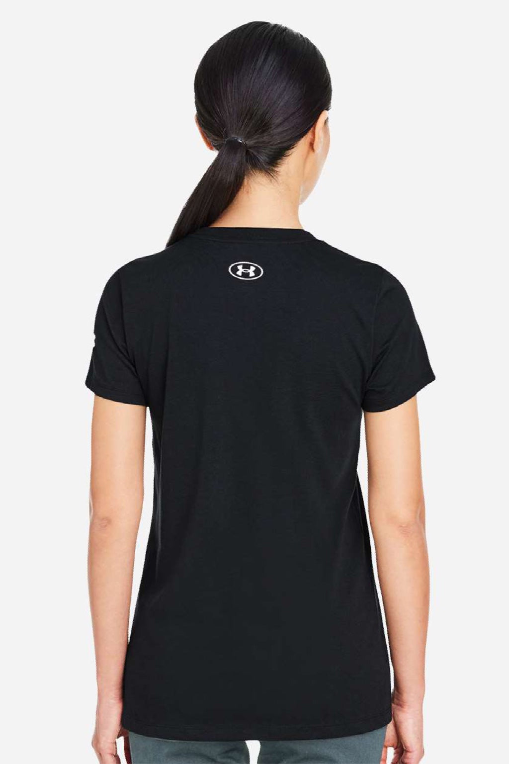 Under Armour 1383284 Womens Athletic 2.0 Short Sleeve Crewneck T-Shirt Black/White Model Back
