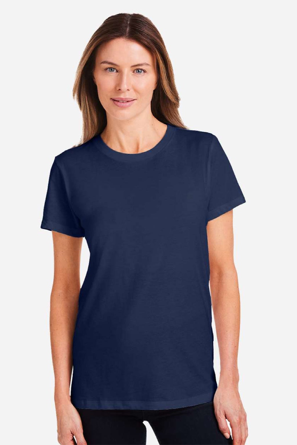 Under Armour 1383284 Womens Athletic 2.0 Short Sleeve Crewneck T-Shirt Midnight Navy Blue/White Model Front