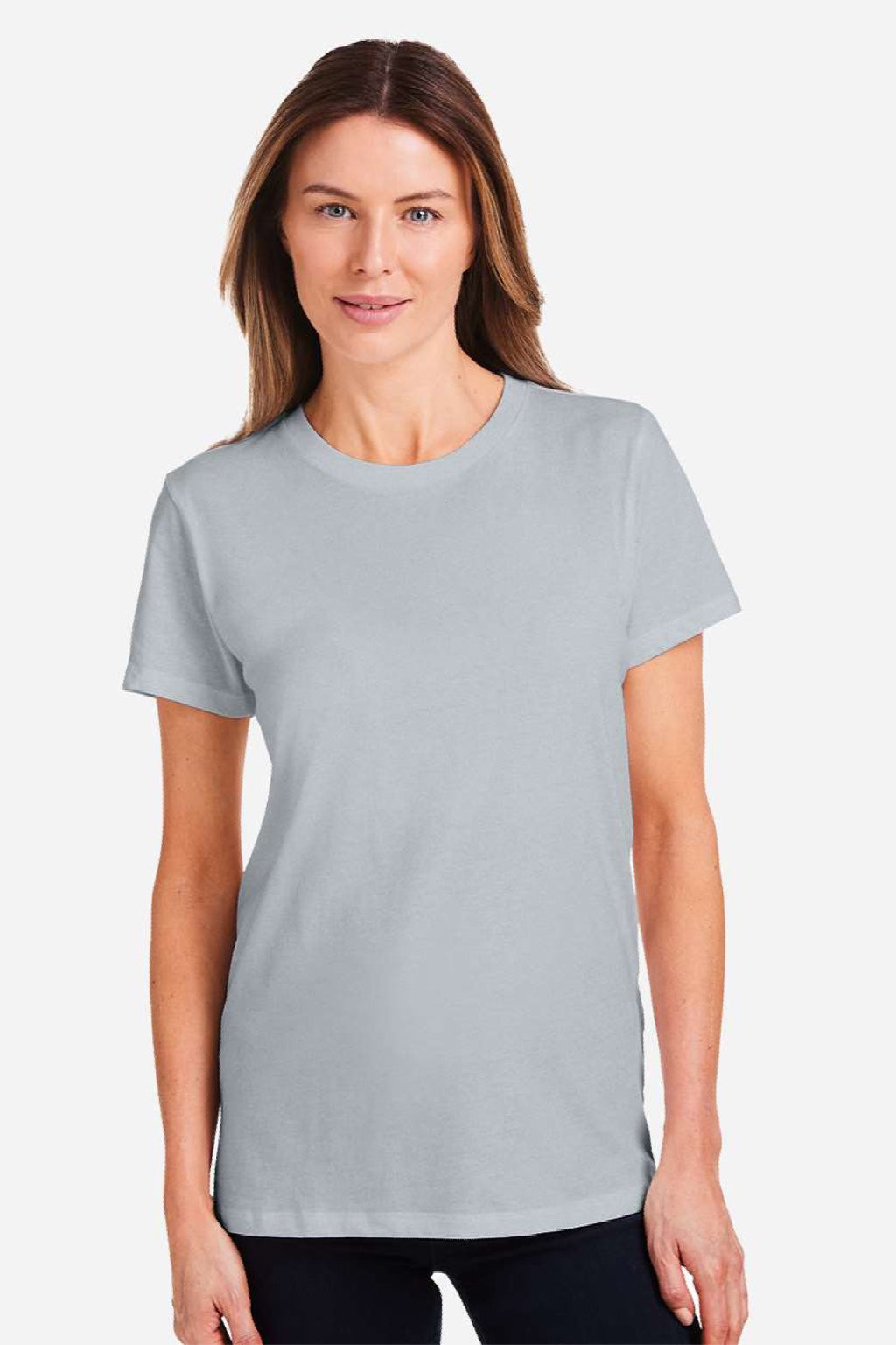Under Armour 1383284 Womens Athletic 2.0 Short Sleeve Crewneck T-Shirt Heather Mod Medium Grey/Black Model Front