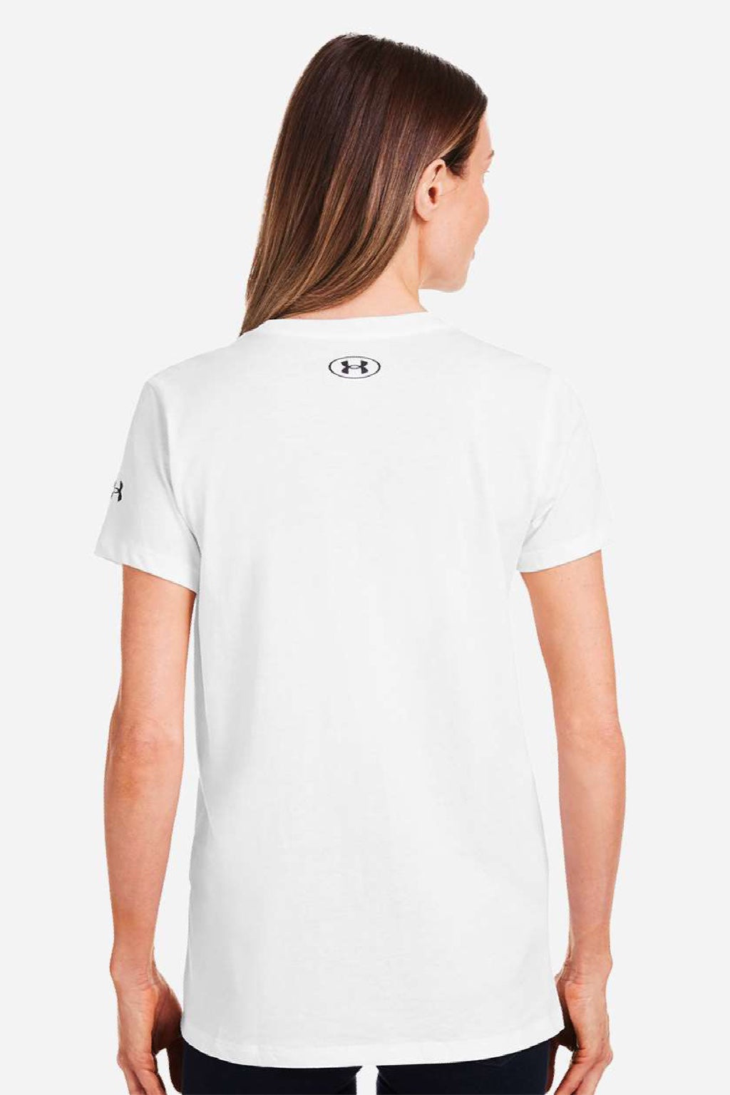 Under Armour 1383284 Womens Athletic 2.0 Short Sleeve Crewneck T-Shirt White/Black Model Back