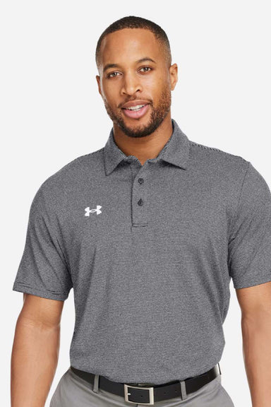 Under Armour 1389853 Mens Destin Drive Striped Performance Short Sleeve Polo Shirt Black/White Model Front