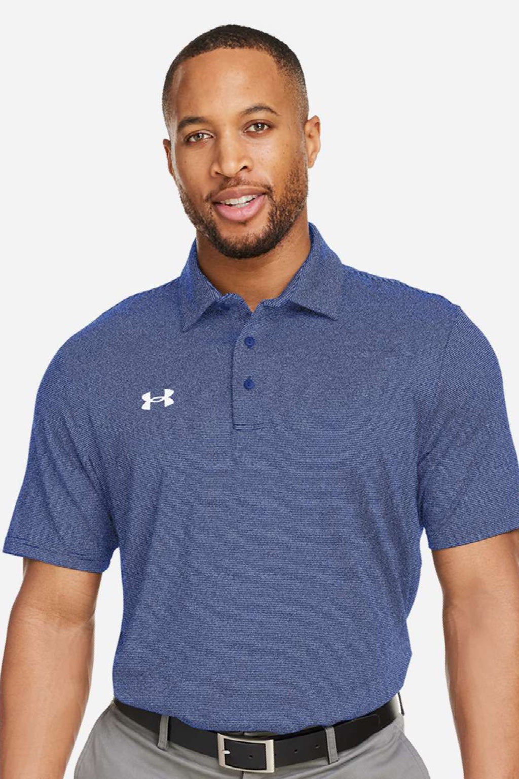 Under Armour 1389853 Mens Destin Drive Striped Performance Short Sleeve Polo Shirt Royal Blue/White Model Front