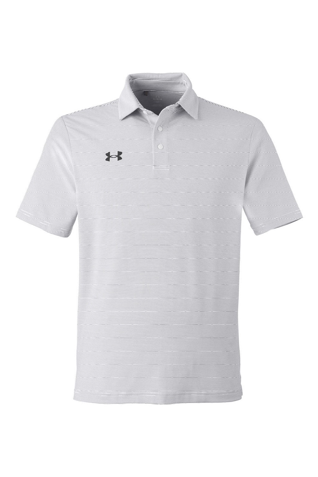 Under Armour 1389853 Mens Destin Drive Striped Performance Short Sleeve Polo Shirt White/Black Flat Front