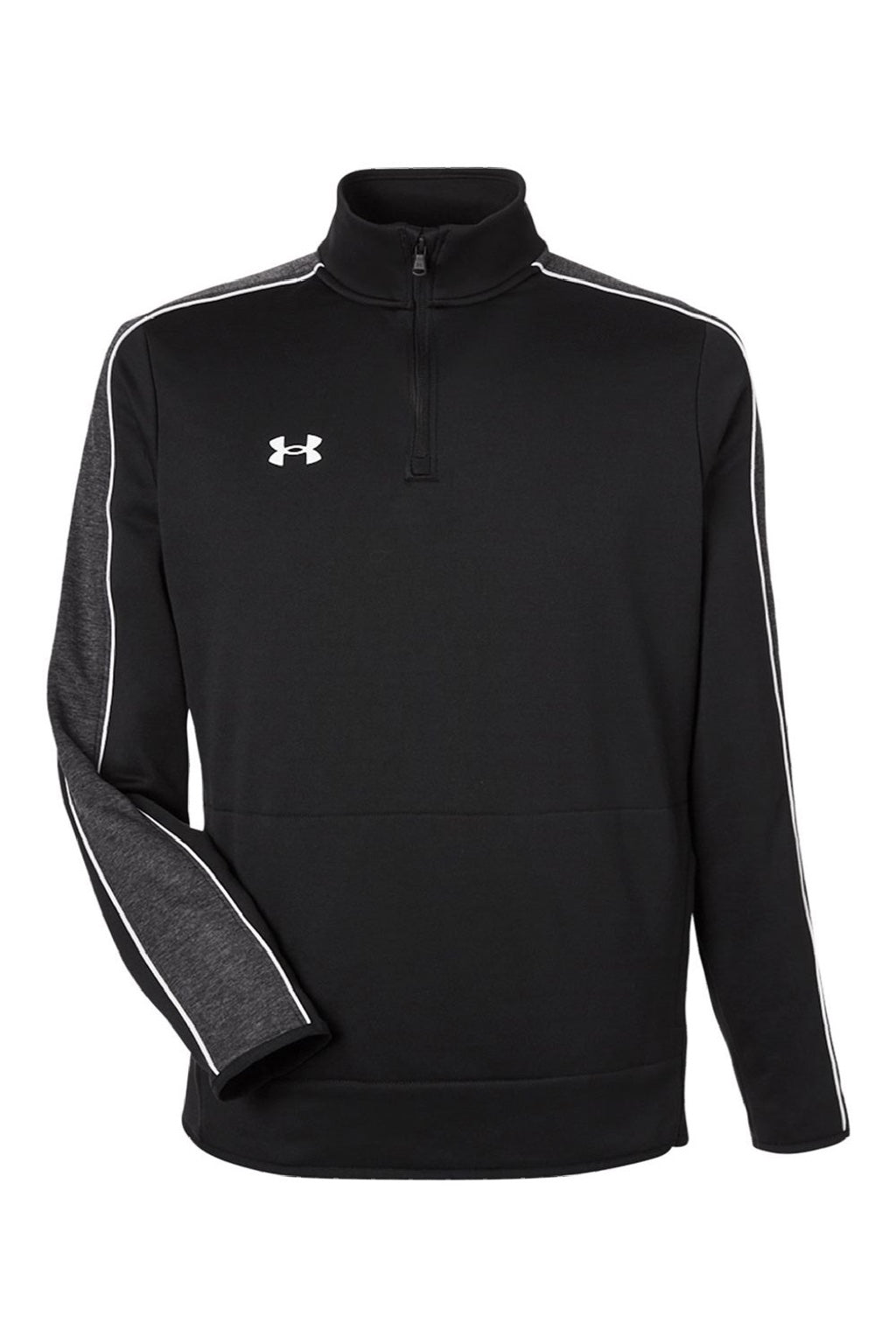 Under Armour 1383260 Mens Command 2.0 1/4 Zip Sweatshirt w/ Pouch Pocket Black/White Flat Front