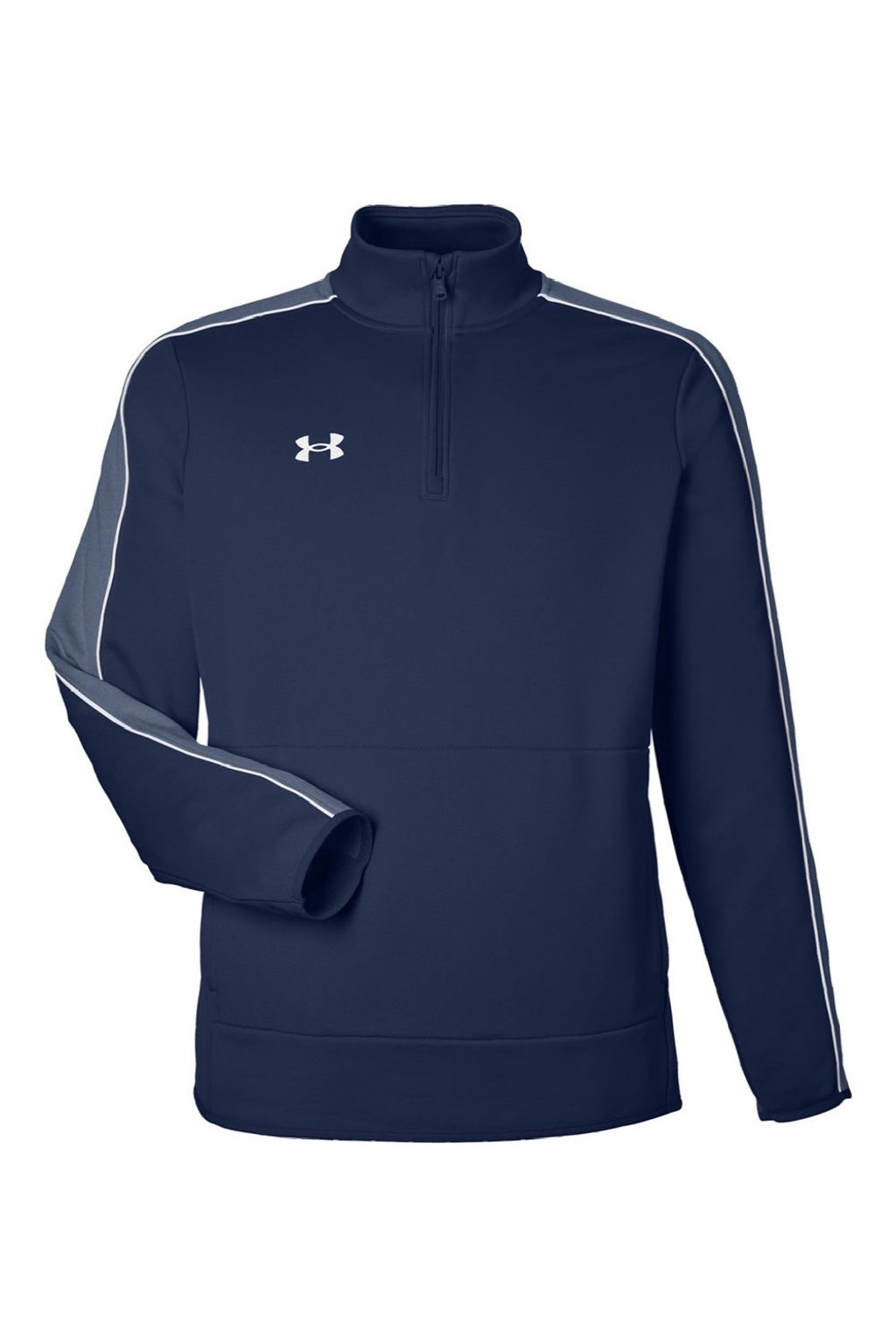 Under Armour 1383260 Mens Command 2.0 1/4 Zip Sweatshirt w/ Pouch Pocket Midnight Navy Blue/White Flat Front