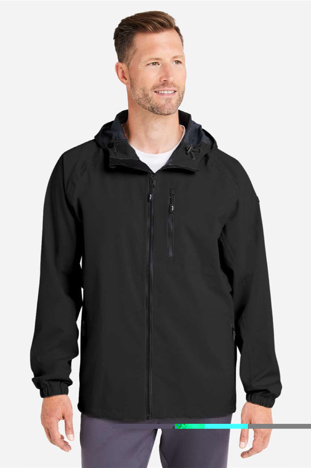 Huk H400148 Mens Rover Full Zip Hooded Rain Jacket Black Model Front
