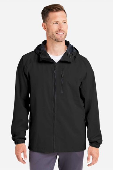 Huk H400148 Mens Rover Waterproof Full Zip Hooded Rain Jacket Black Model Front