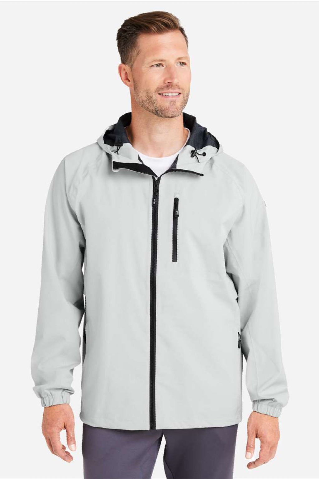 Huk H400148 Mens Rover Full Zip Hooded Rain Jacket Harbor Mist Grey Model Front