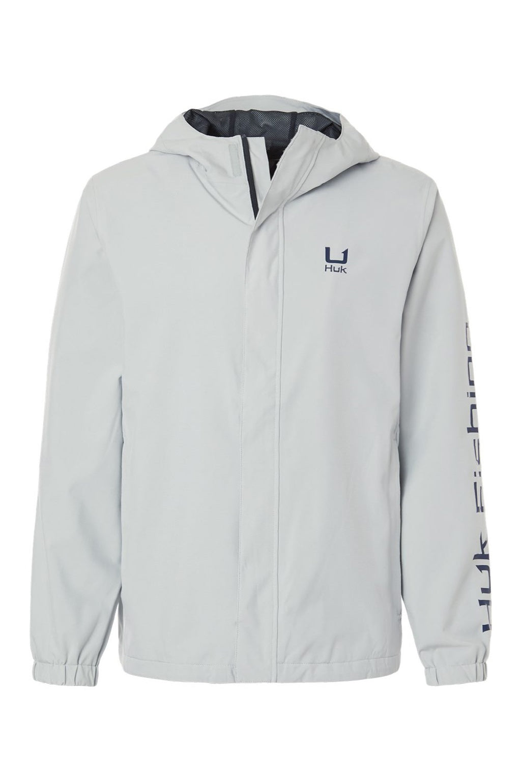 Huk H400159 Mens Storm Full Zip Hooded Rain Jacket Harbor Mist Grey Flat Front