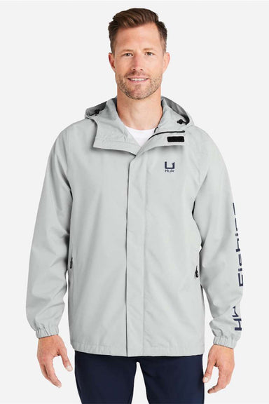 Huk H400159 Mens Storm Full Zip Hooded Rain Jacket Harbor Mist Grey Model Front