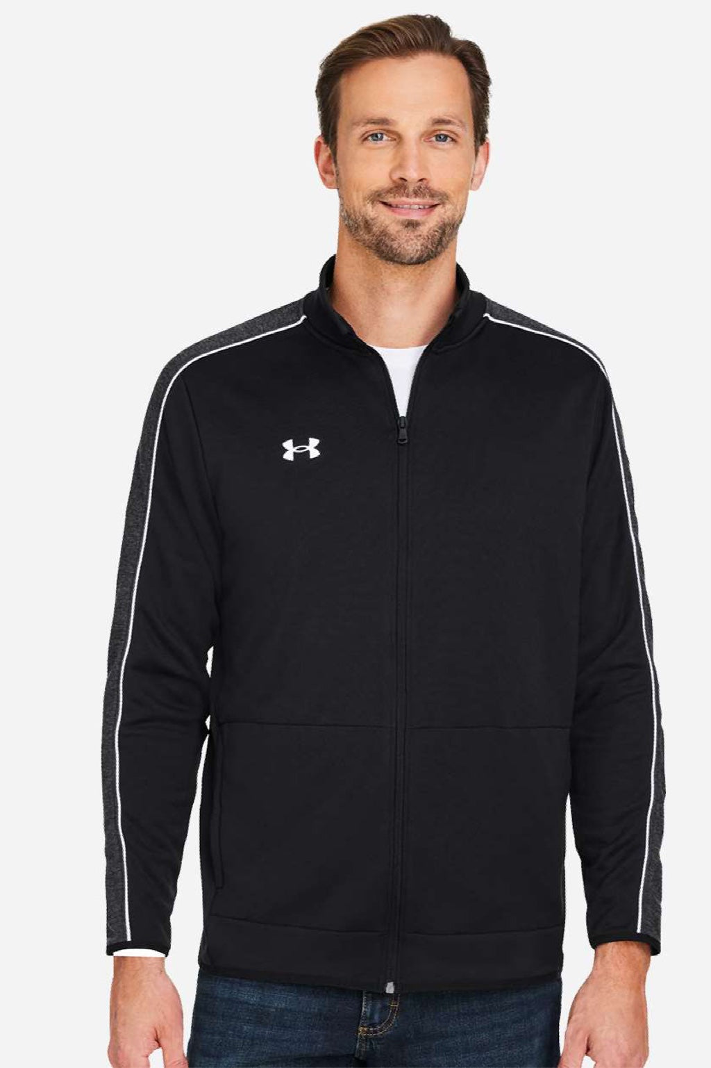 Under Armour 1383259 Mens Command 2.0 Full Zip Jacket Black/White Model Front