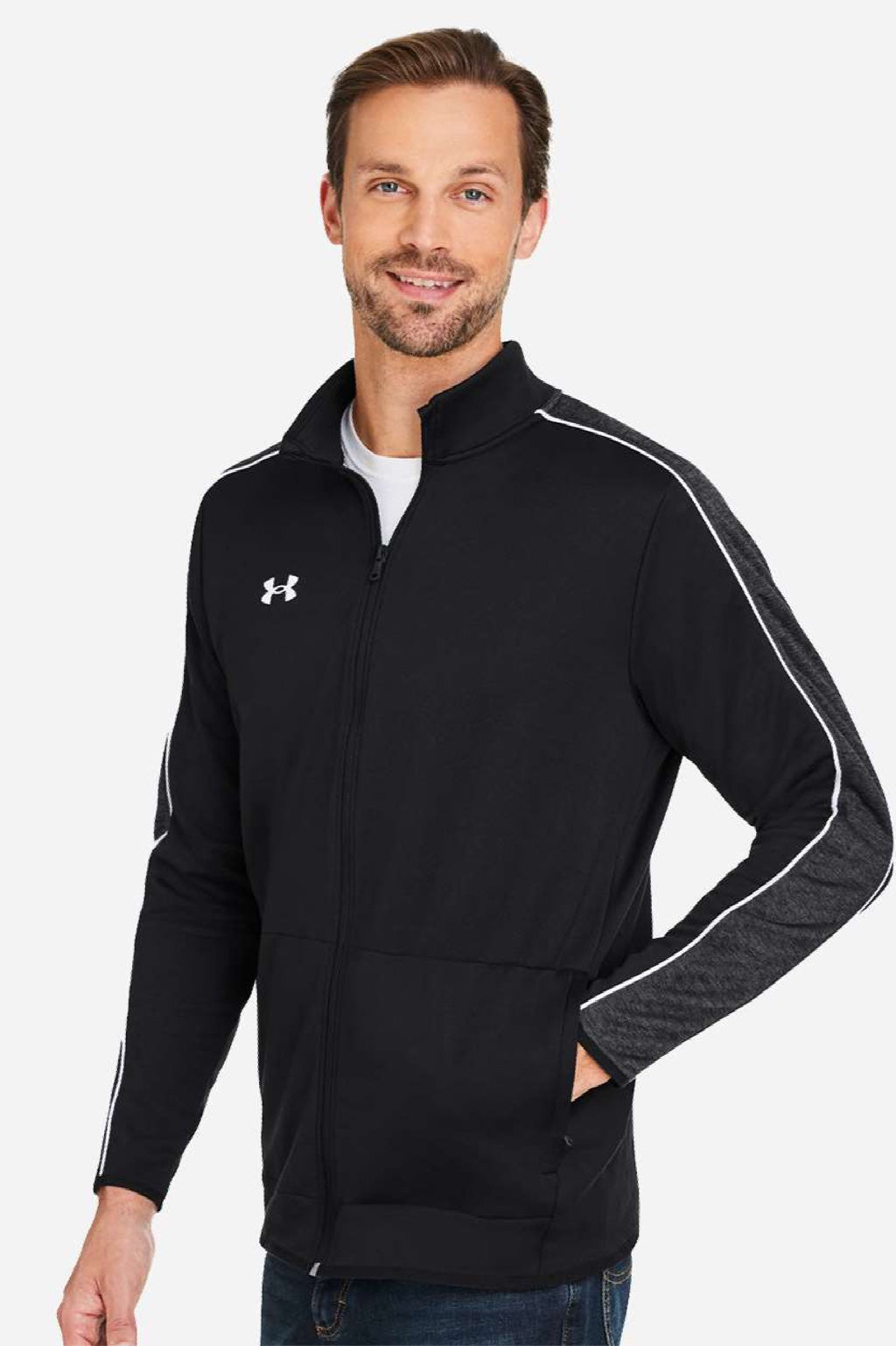 Under Armour 1383259 Mens Command 2.0 Full Zip Jacket Black/White Model Side