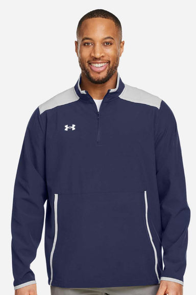 Under Armour 1389611 Mens Motivate 3.0 1/4 Zip Sweatshirt w/ Pouch Pocket Midnight Navy Blue/White Model Front