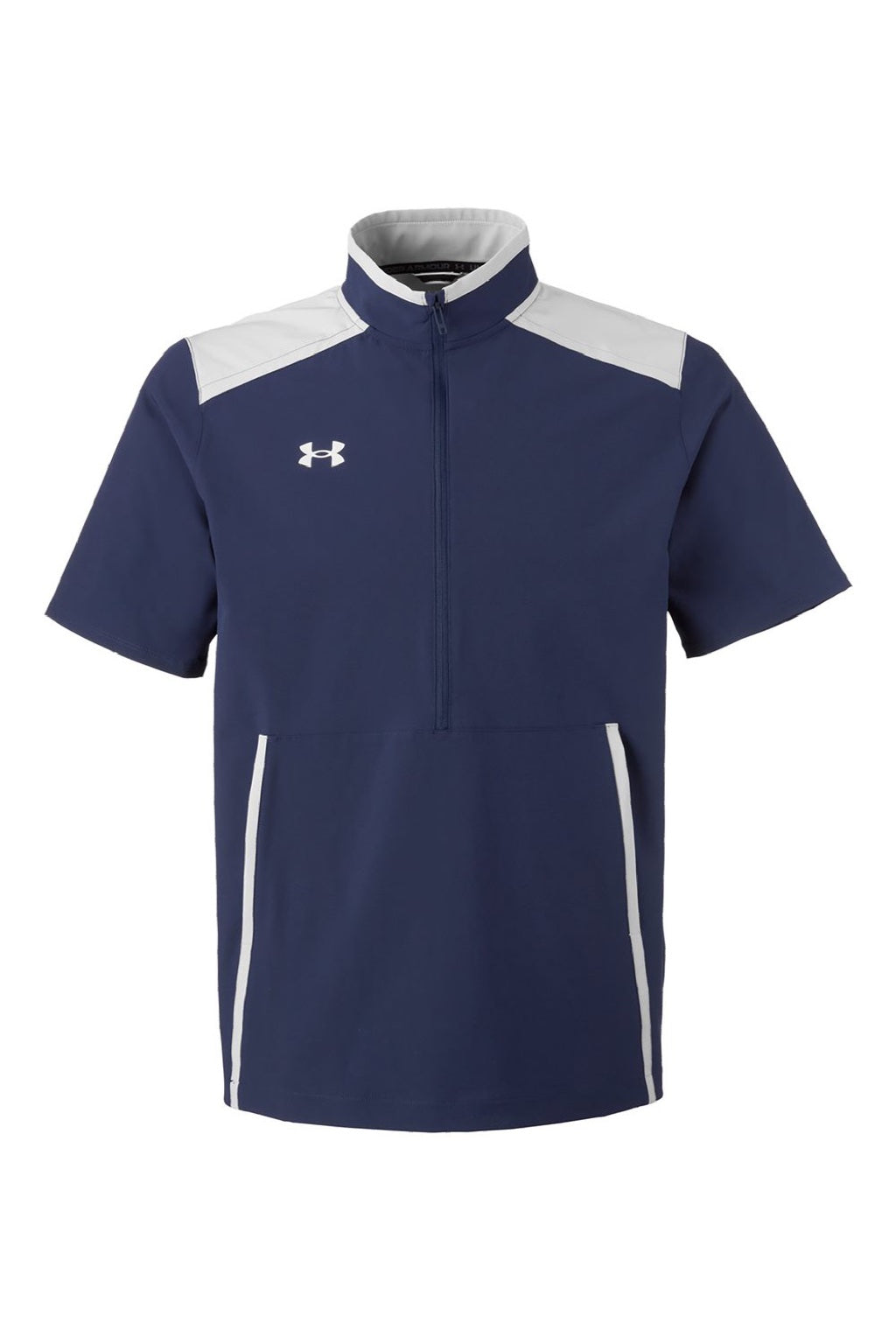 Under Armour 1389612 Mens Motivate 3.0 1/4 Zip Short Sleeve Sweatshirt w/ Pouch Pocket Midnight Navy Blue/White Flat Front