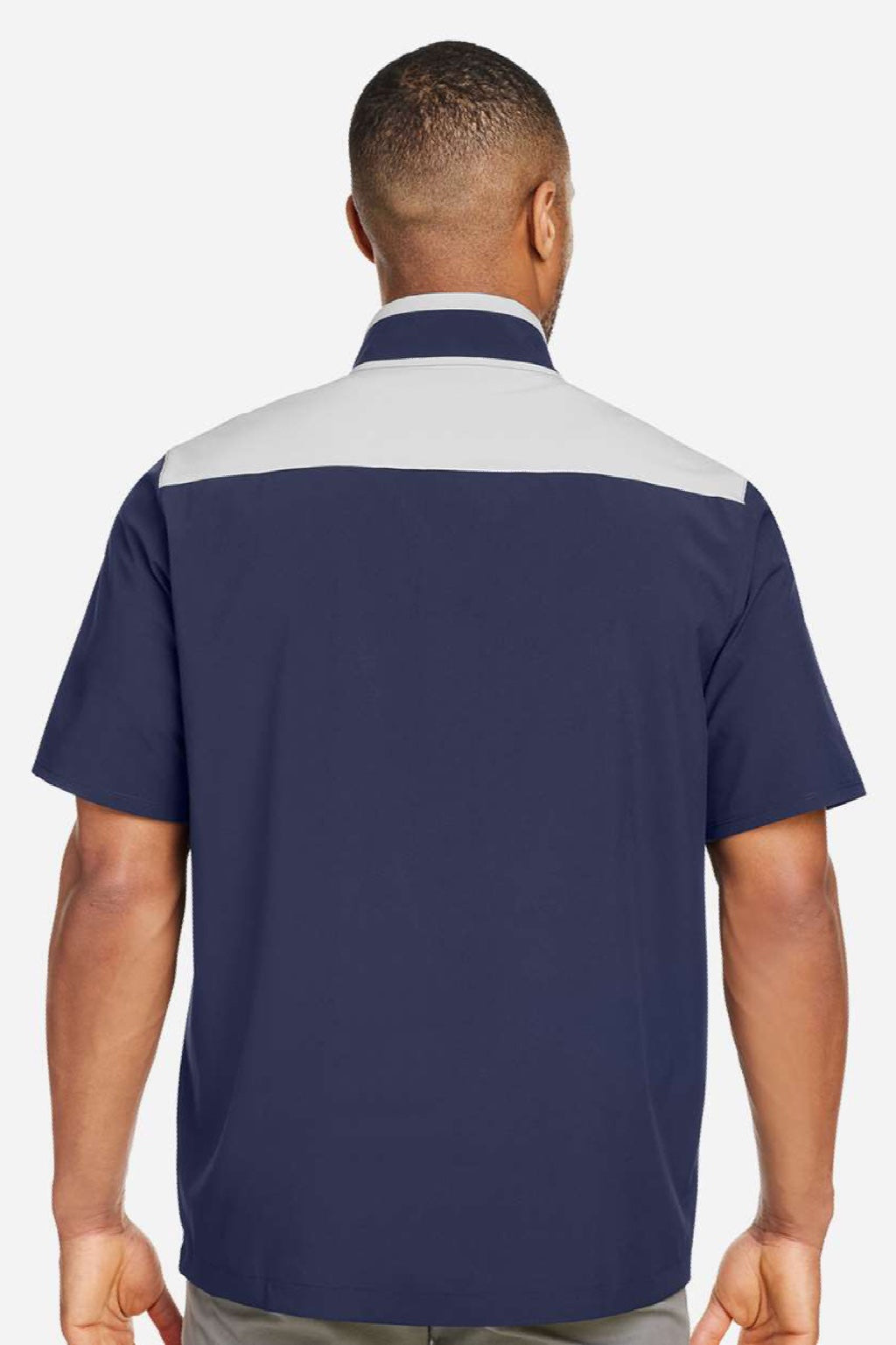 Under Armour 1389612 Mens Motivate 3.0 1/4 Zip Short Sleeve Sweatshirt w/ Pouch Pocket Midnight Navy Blue/White Model Back