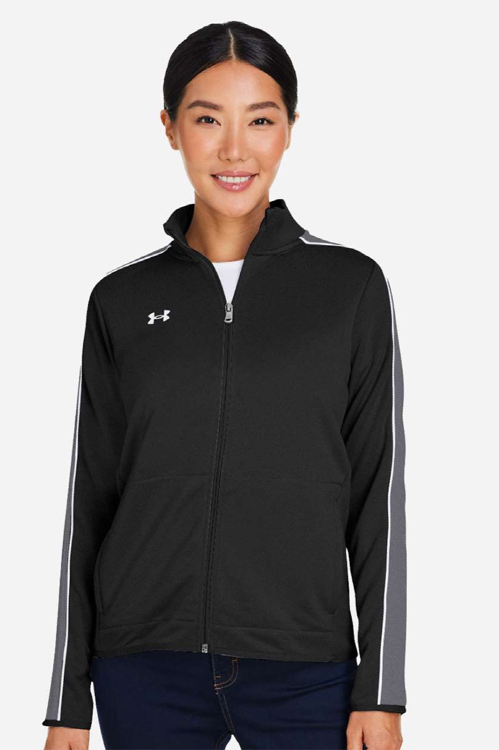 Under Armour 1383272 Womens Command Full Zip Jacket Black/White Model Front