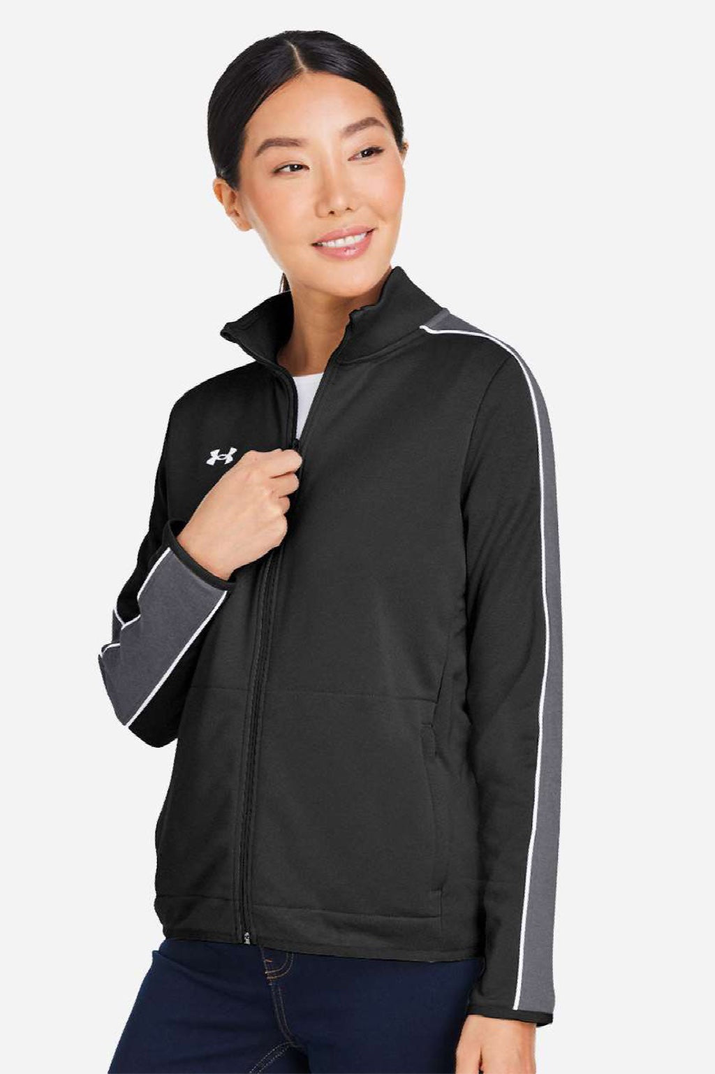 Under Armour 1383272 Womens Command Full Zip Jacket Black/White Model Side