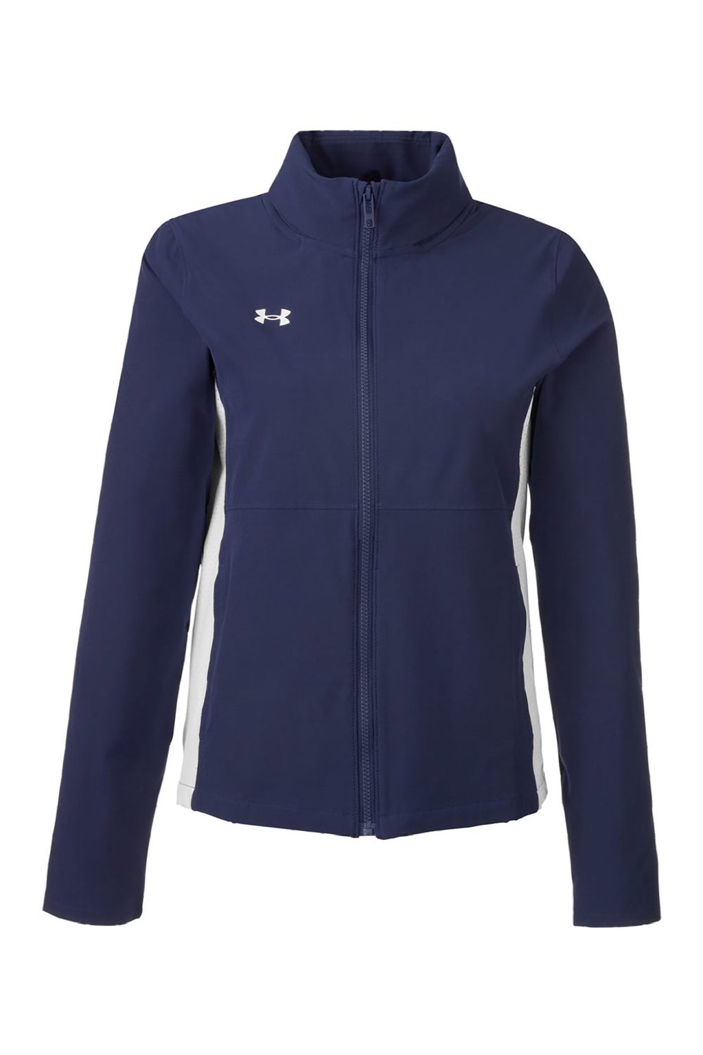 Under Armour 1389661 Womens Rival Stretch Full Zip Jacket Midnight Navy Blue/White Flat Front
