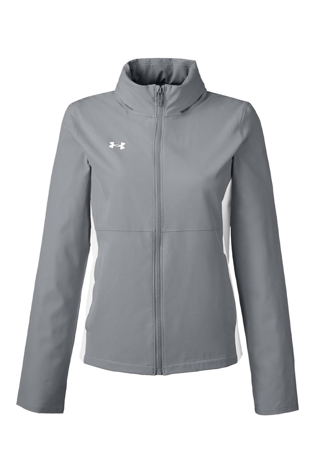 Under Armour 1389661 Womens Rival Stretch Full Zip Jacket Mod Grey/White Flat Front