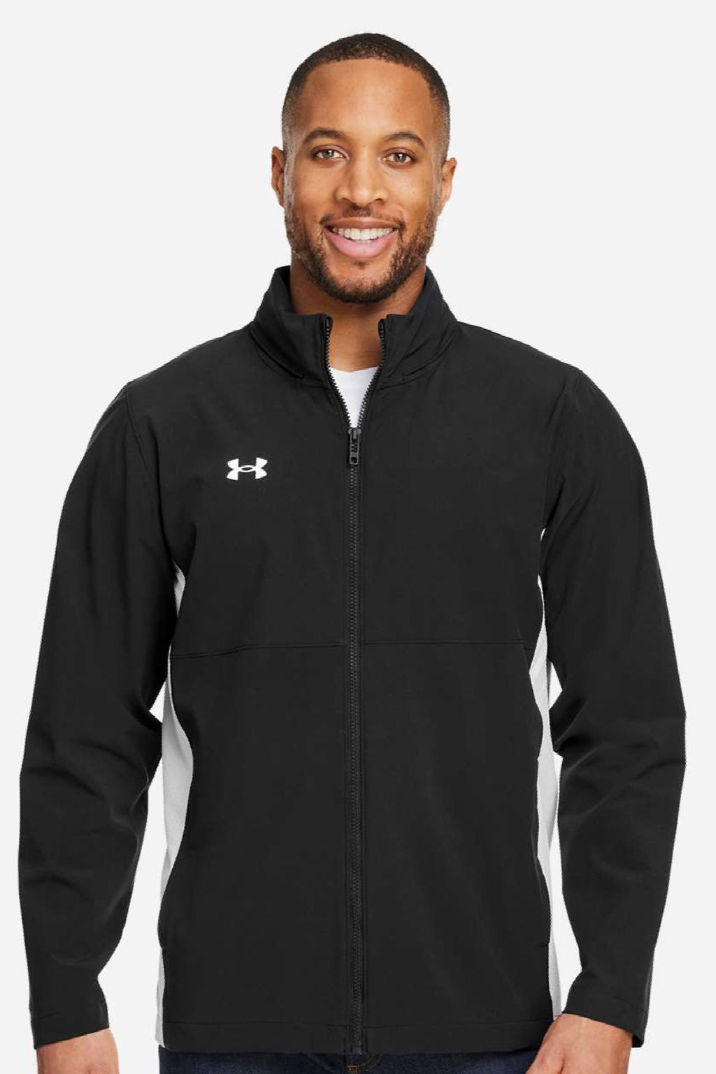 Under Armour 1390159 Mens Rival Stretch Full Zip Jacket Black/White Model Front