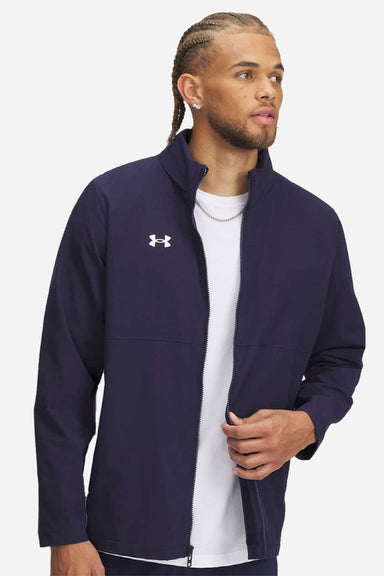 Under Armour 1390159 Mens Rival Stretch Full Zip Jacket Midnight Navy Blue/White Model Front