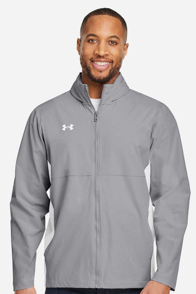 Under Armour 1390159 Mens Rival Stretch Full Zip Jacket Mod Grey/White Model Front