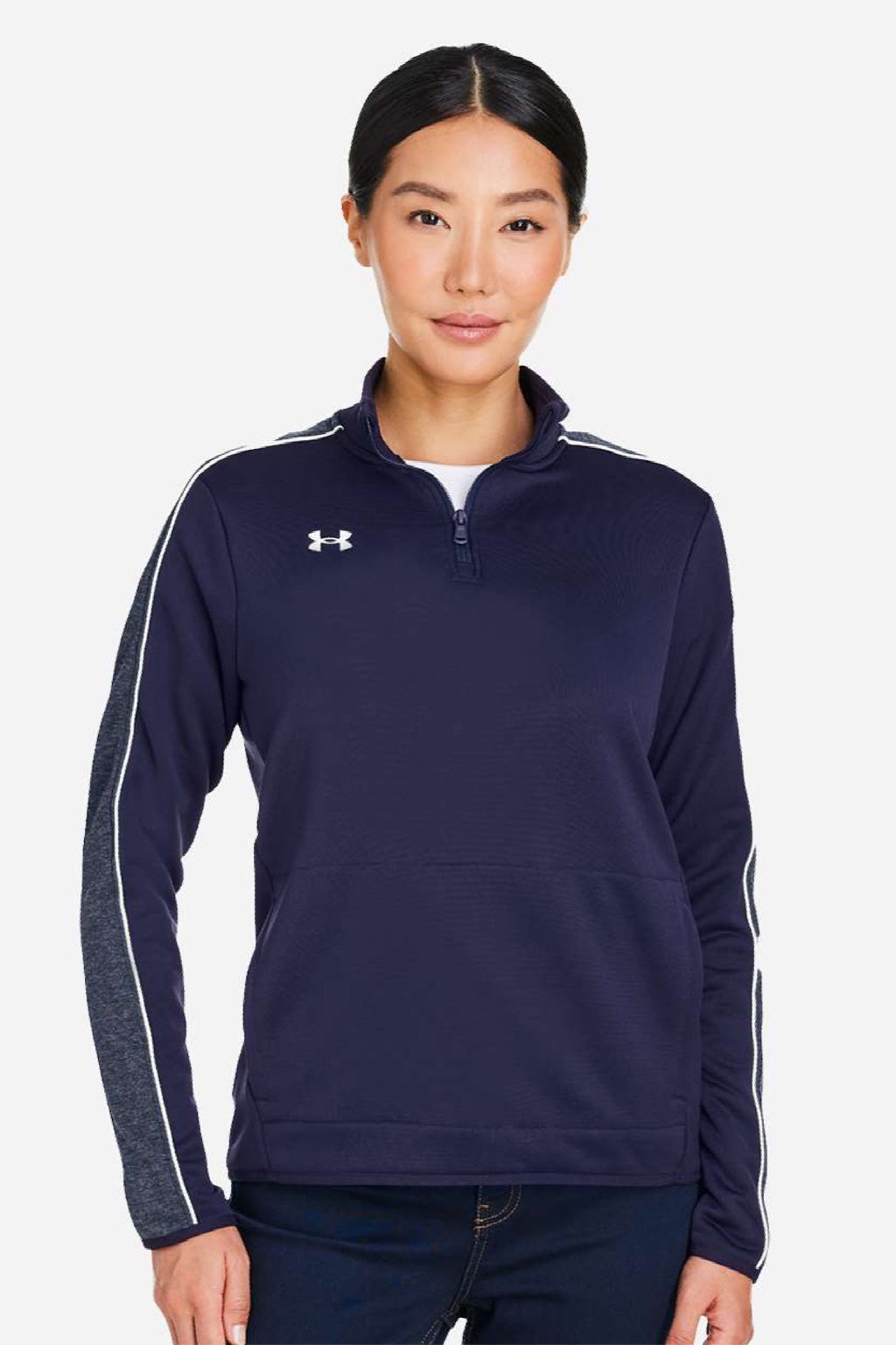 Under Armour 1383274 Womens Command 2.0 1/4 Zip Sweatshirt Midnight Navy Blue/White Model Front