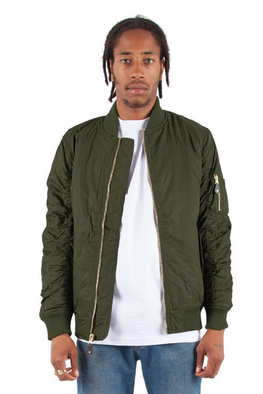 Shaka Wear SHBJ Mens Full Zip Bomber Jacket Olive Green Model Front