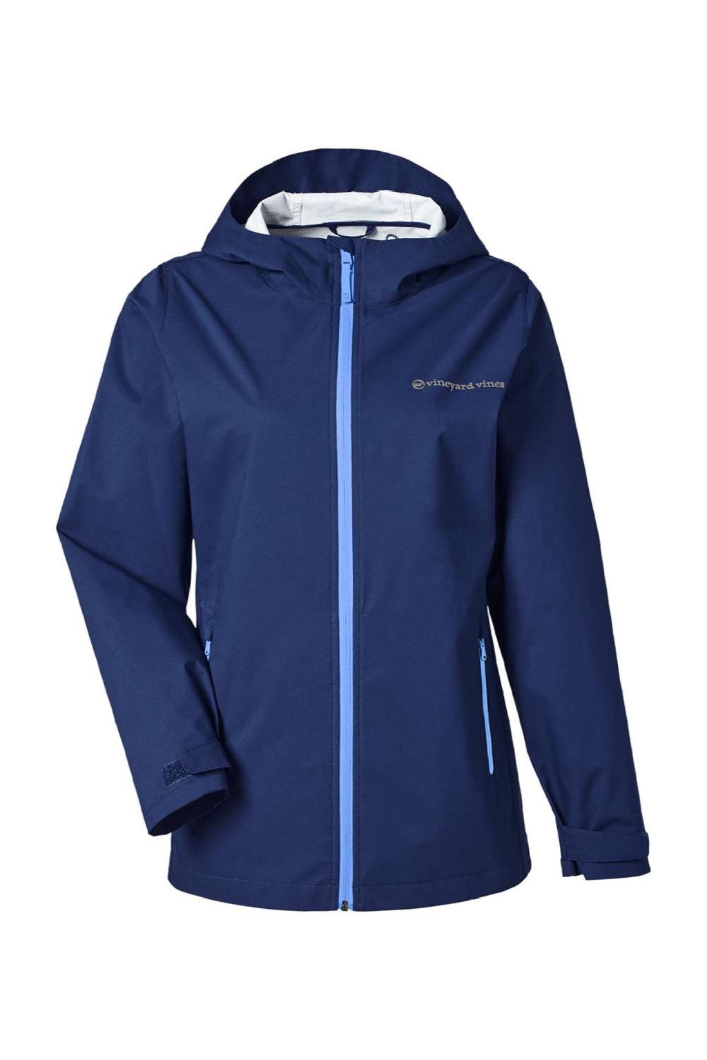 Vineyard Vines O001805 Womens Full Zip Hooded Rain Jacket Deep Bay Blue Flat Front