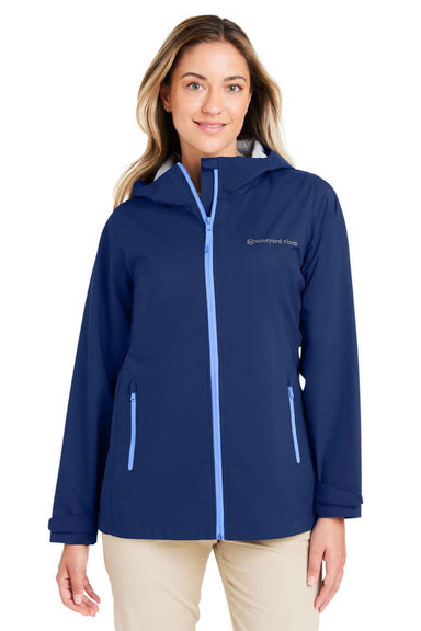 Vineyard Vines O001805 Womens Full Zip Hooded Rain Jacket Deep Bay Blue Model Front