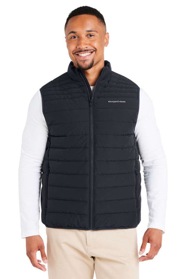 Vineyard Vines O001808 Mens Mountain Weekend Full Zip Puffer Vest Jet Black Model Front
