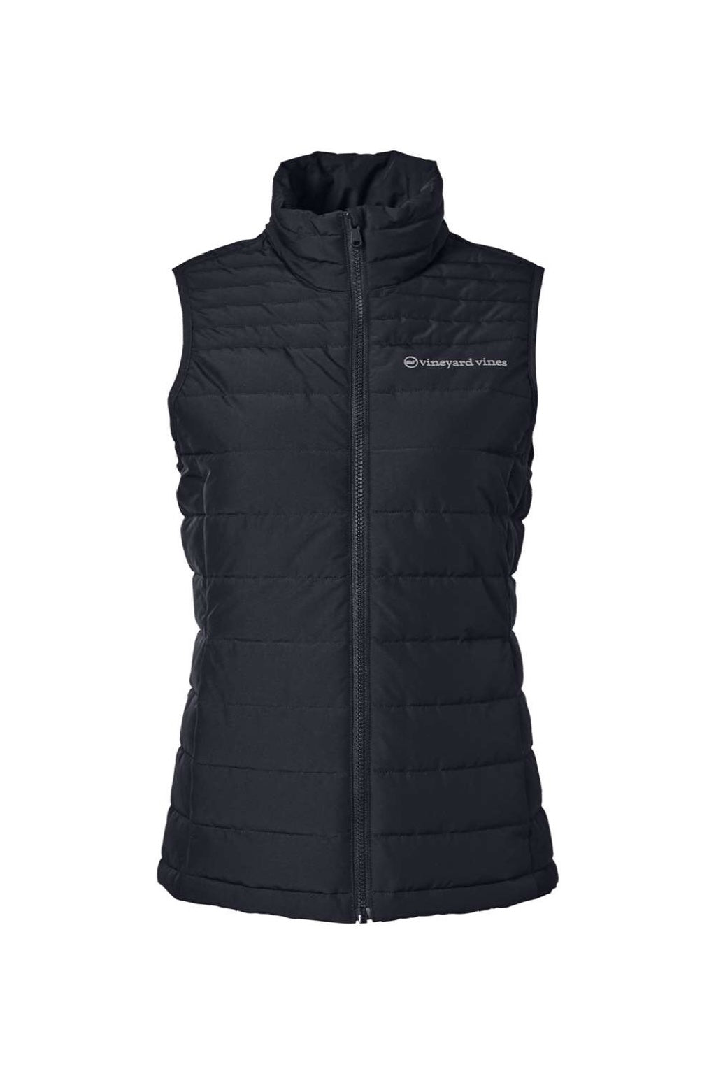 Vineyard Vines O001806 Womens Mountain Weekend Full Zip Puffer Vest Jet Black Flat Front