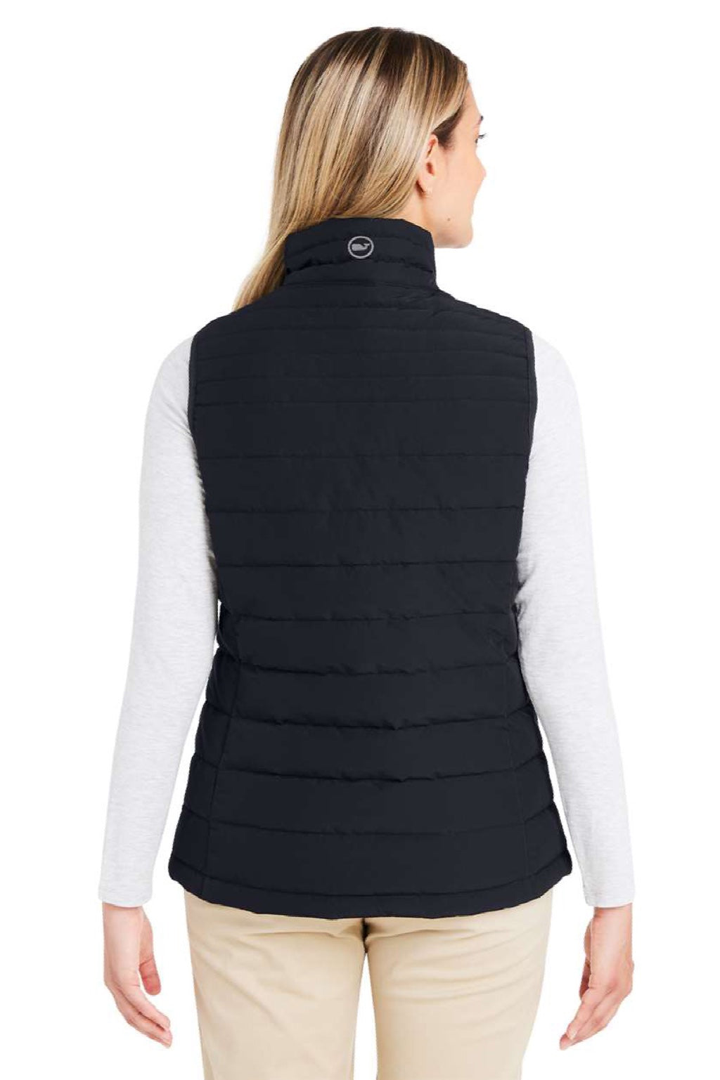 Vineyard Vines O001806 Womens Mountain Weekend Full Zip Puffer Vest Jet Black Model Back