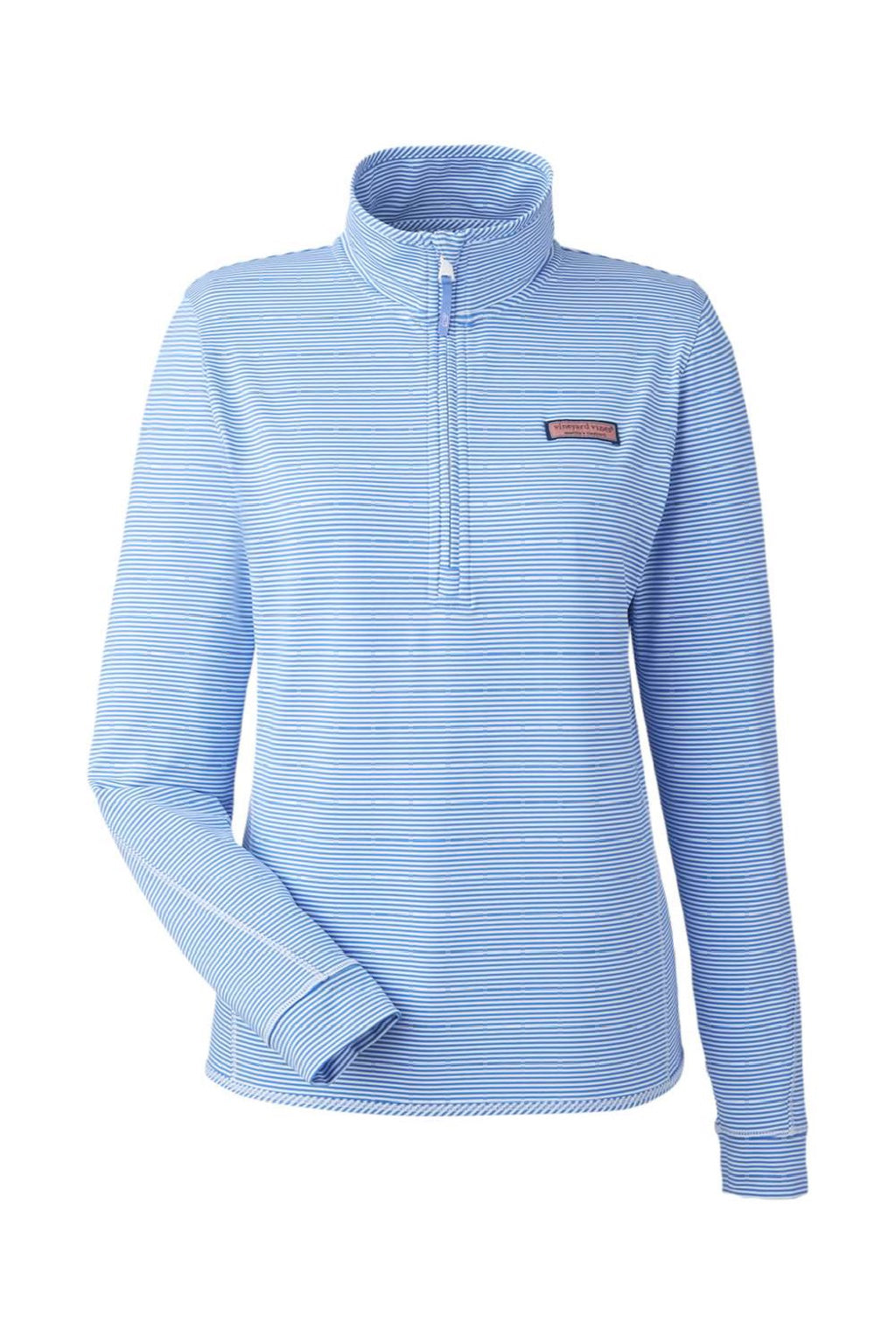 Vineyard Vines K002521 Womens Microstripe Sankaty 1/4 Zip Sweatshirt Breaker Blue Flat Front